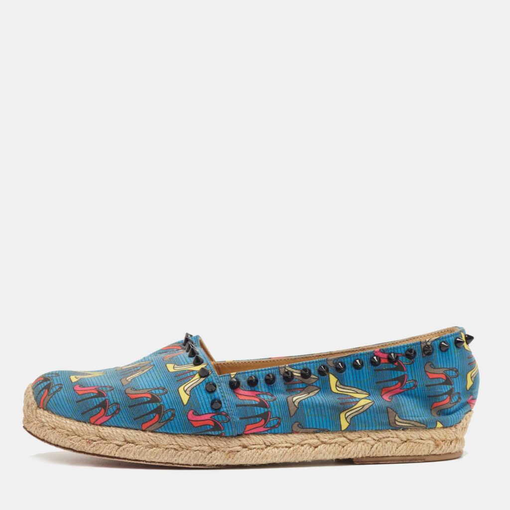 luxury-women-christian-louboutin-used-shoes-p858663-003 Christian Louboutin Blue Printed Canvas Ares Espadrille Flats Size 40