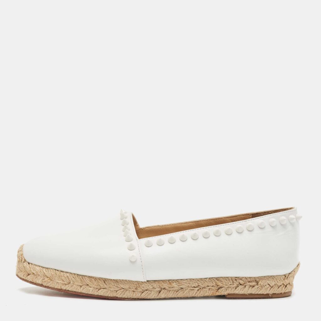 luxury-women-christian-louboutin-used-shoes-p859161-003 Christian Louboutin White Leather Melides Spike Trim Espadrille Flats Size 36