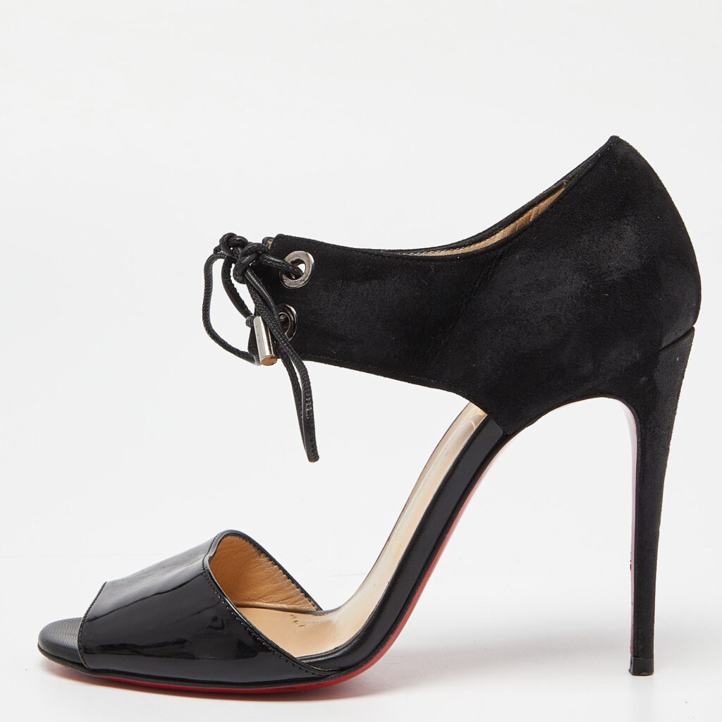 Christian Louboutin Black Suede and Patent Mayerling Lace Up Sandals Size 36.5