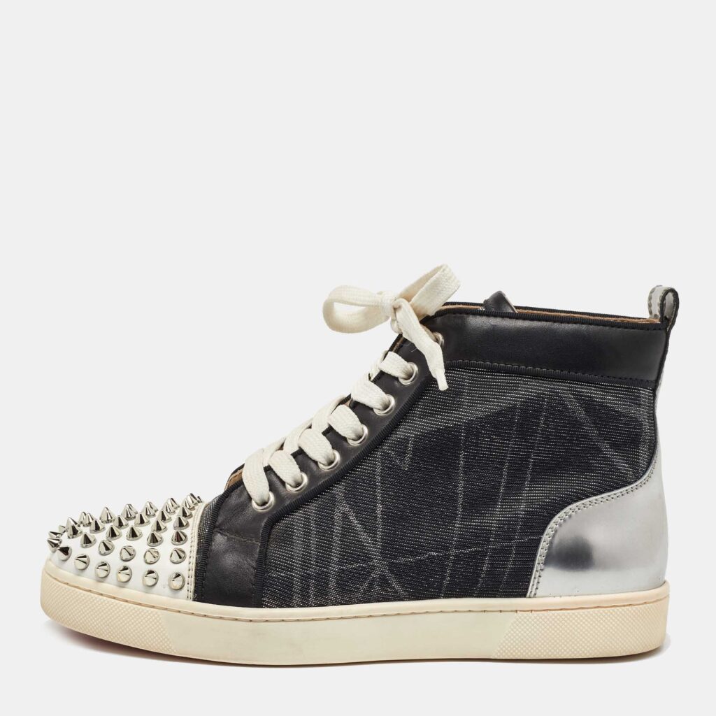 luxury-women-christian-louboutin-used-shoes-p888167-003 Christian Louboutin Tri Color Leather and Mesh Louis Spikes Orlato Sneakers Size 37.5