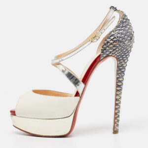 Christian Louboutin Multicolor Python And Leather Crisscross Peep Toe Pumps Size 37