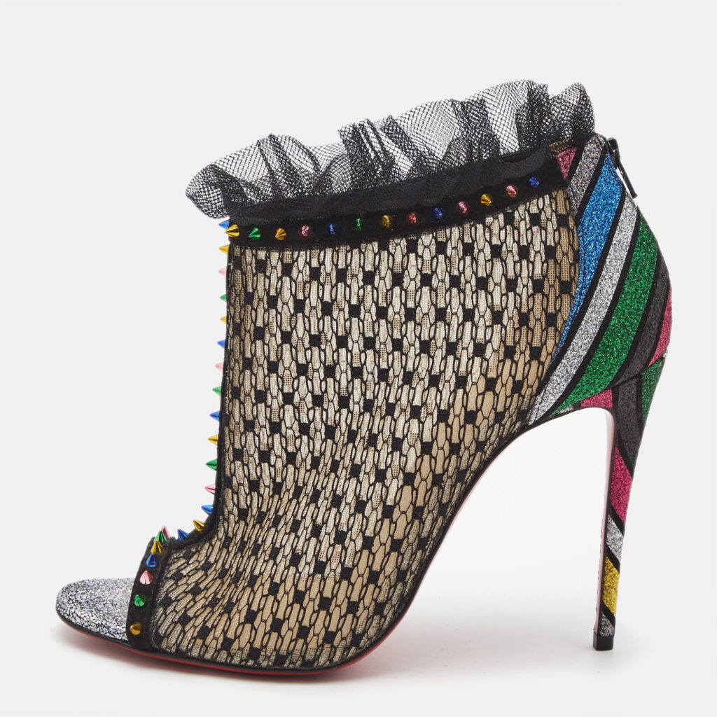 luxury-women-christian-louboutin-used-shoes-p896480-007 Christian Louboutin Multicolor Mesh and Lace Juliettra Ankle Boots Size 37