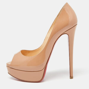 Christian Louboutin Beige Patent Leather Lady Peep Pumps Size 36