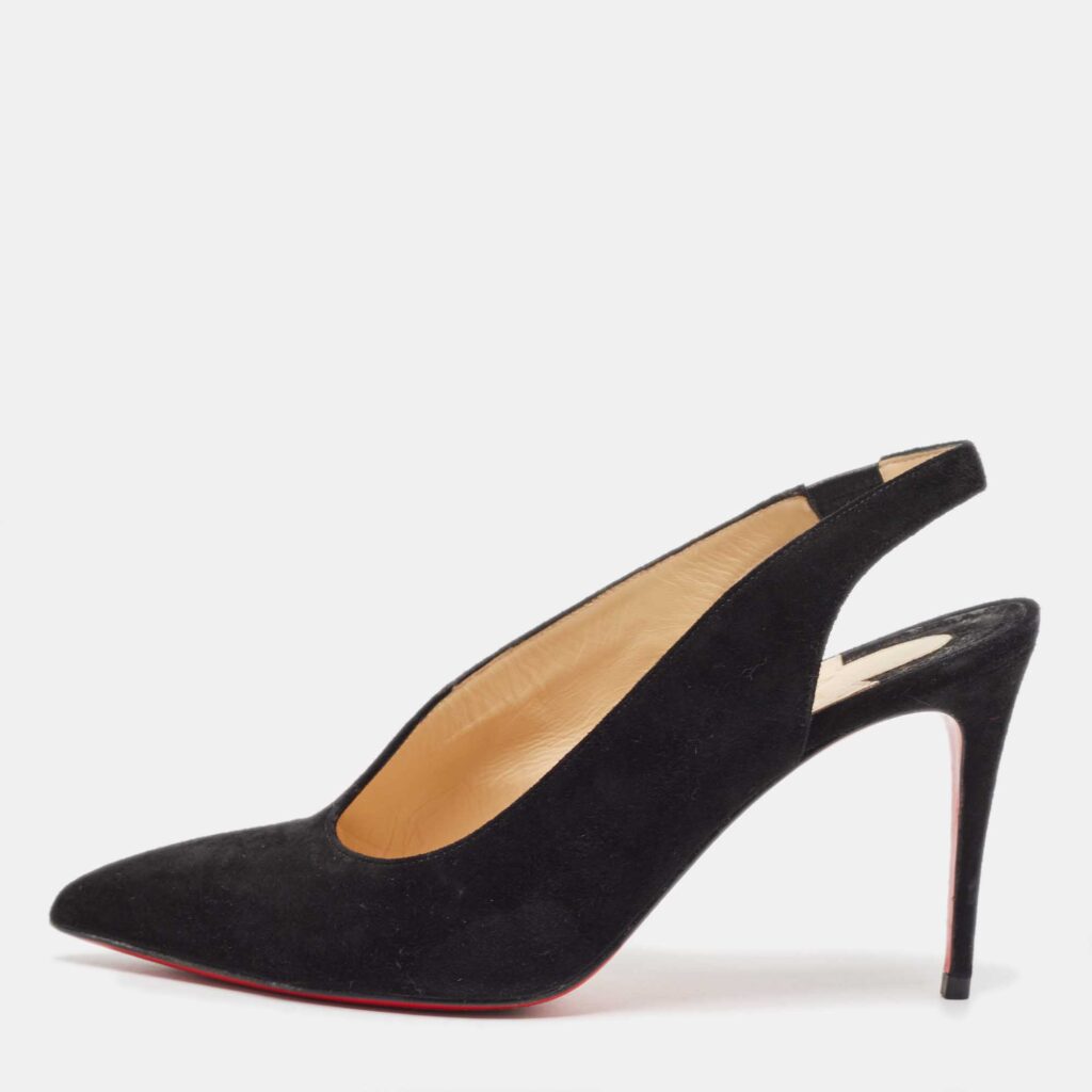 luxury-women-christian-louboutin-used-shoes-p903444-003 Christian Louboutin Black Suede Rivafish Slingback Pumps Size 38