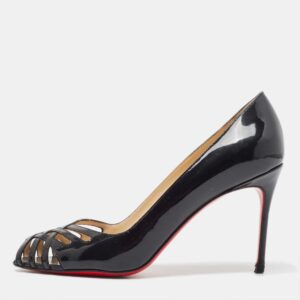 Christian Louboutin Black Cut Out Patent Leather Peep Toe Pumps Size 37.5