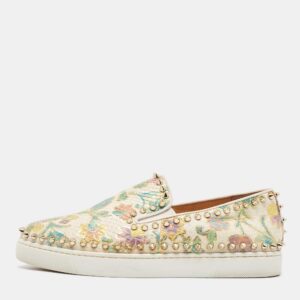Christian Louboutin Multicolor Floral Print Embossed Snakeskin Pik Boat Sneakers Size 38.5