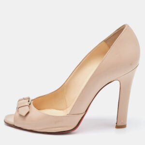 Christian Louboutin Beige Patent Leather Open Belt Peep Toe Pumps Size 39
