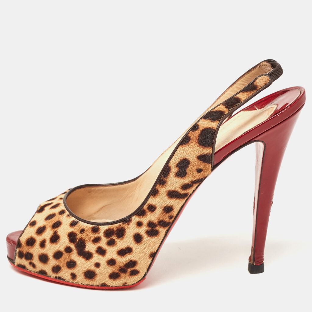 luxury-women-christian-louboutin-used-shoes-p919946-001 Christian Louboutin Beige/Brown Leopard Print Calf Hair No Prive Slingback Pumps Size 41