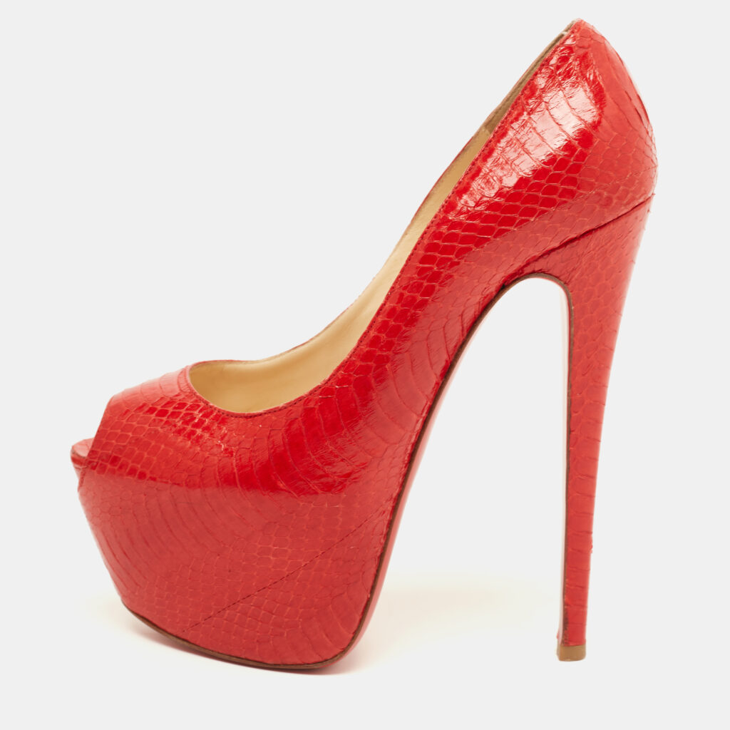 luxury-women-christian-louboutin-used-shoes-p928611-004 Christian Louboutin Red Python Highness Pumps Size 37.5