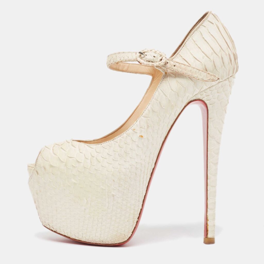 luxury-women-christian-louboutin-used-shoes-p953471-003 Christian Louboutin White Python Lady Highness Pumps Size 36.5