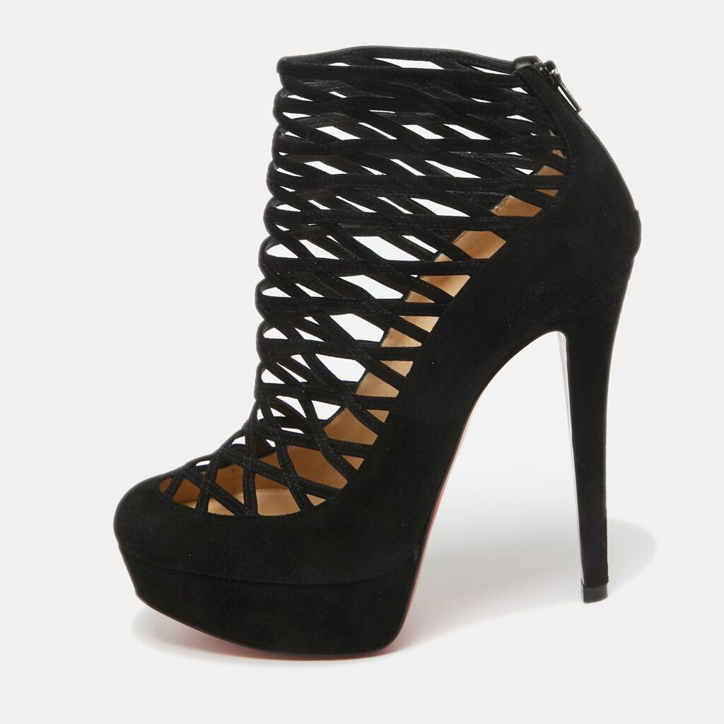 luxury-women-christian-louboutin-used-shoes-p963242-001 Christian Louboutin Black Suede Berlinissimo Ankle Boots Size 36.5