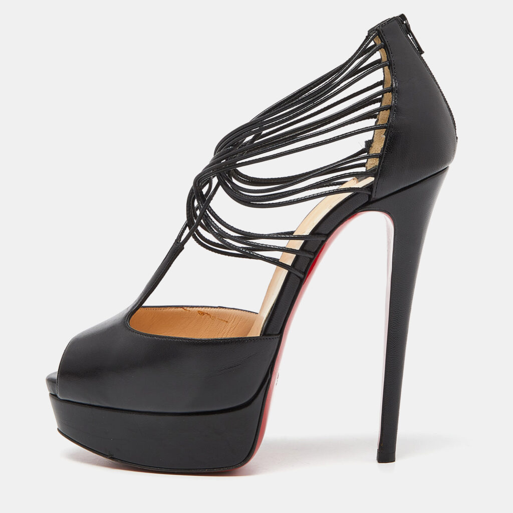 luxury-women-christian-louboutin-used-shoes-p964382-010 Christian Louboutin Black Leather Confusalta Platform Sandals Size 37.5