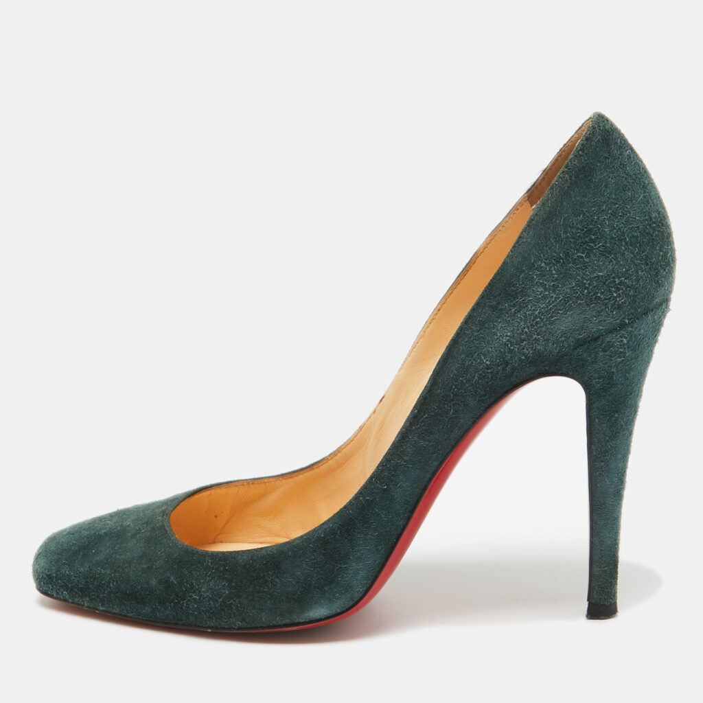 luxury-women-christian-louboutin-used-shoes-p997833-001 Christian Louboutin Dark Green Suede Particule Pumps Size 38