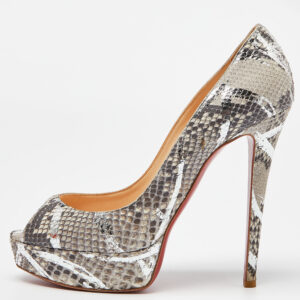Christian Louboutin Grey/Silver Python Lady Peep Toe Platform Pumps Size 38.5