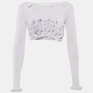 Christopher Esber Lilac Crochet Cotton Long Sleeve Crop Top XS