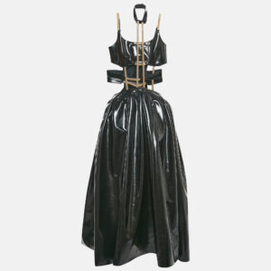 Christopher Kane Black Faux Leather Cut-Out Strap Detail Maxi Dress S