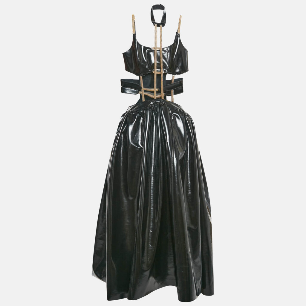luxury-women-christopher-kane-used-clothes-p1046557-001 Christopher Kane Black Faux Leather Cut-Out Strap Detail Maxi Dress S