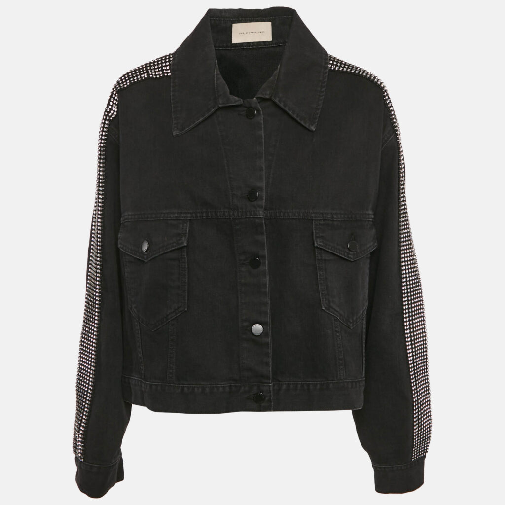 Christopher Kane Black Stud Detail Denim Jacket M