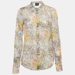 Class by Roberto Cavalli Pink Floral Print Silk Sheer Shirt M