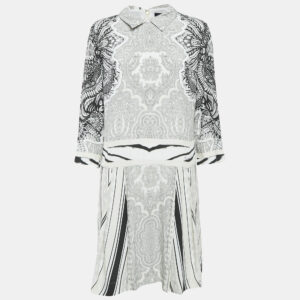 Class by Roberto Cavalli White/Black Printed Crepe Short Dress L