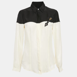 Class by Roberto Cavalli Black/Cream Sateen Silk Embellished Arrow Shirt M