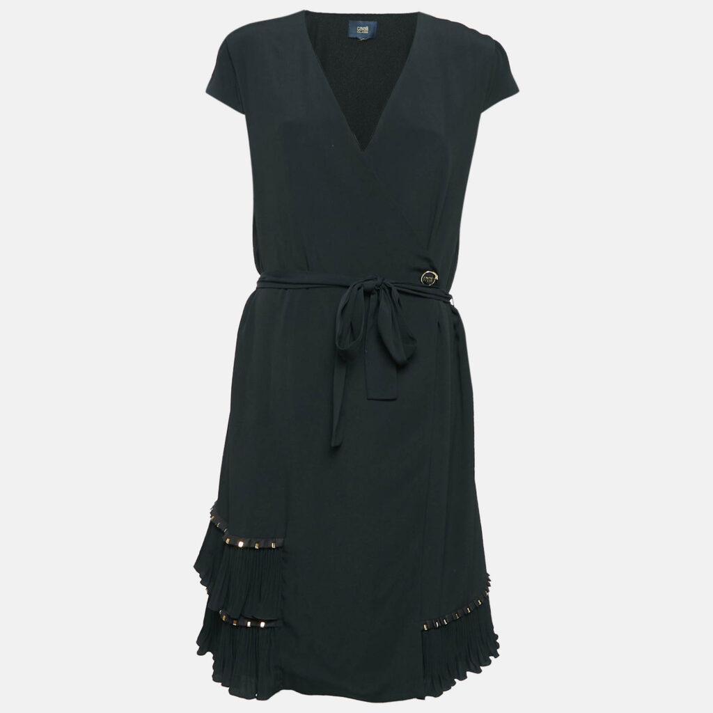 Class by Roberto Cavalli Black Crepe Pleated Hem Knee-Length Dress M