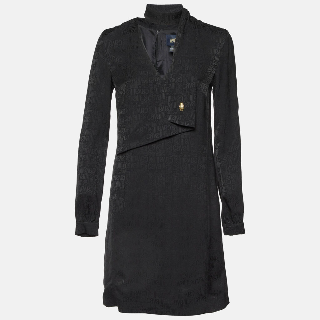 luxury-women-class-by-roberto-cavalli-used-clothes-p1055519-001 Class by Roberto Cavalli Black Logo Jacquard Crepe Shift Dress S
