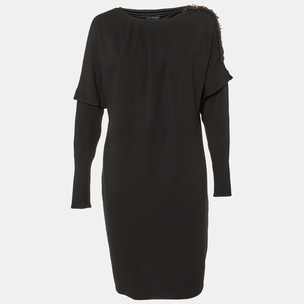 Class by Roberto Cavalli Black Jersey Panelled Knee-Length Dress M