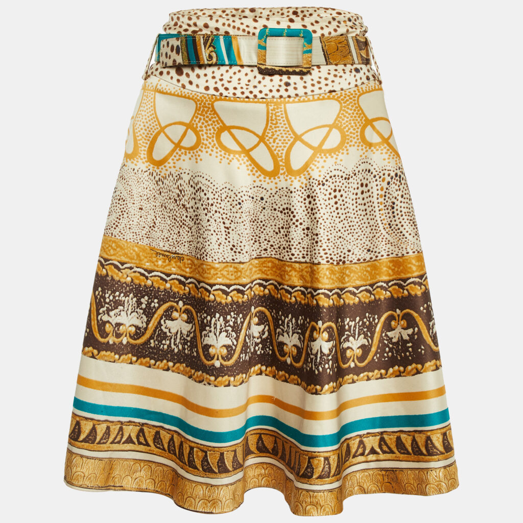 luxury-women-class-by-roberto-cavalli-used-clothes-p1129587-001 Class by Roberto Cavalli Cream Printed Satin Belted Skirt L