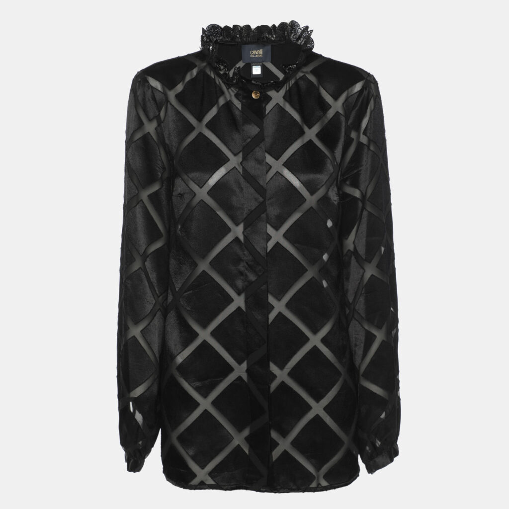 Class by Roberto Cavalli Black Diamond Pattern Chiffon Blouse M