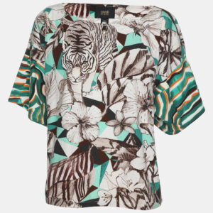 Class by Roberto Cavalli Multicolor Cotton Blend Jungle Print Top S
