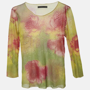 Class by Roberto Cavalli Vintage Green/Pink Floral Print Mesh Sheer Top M