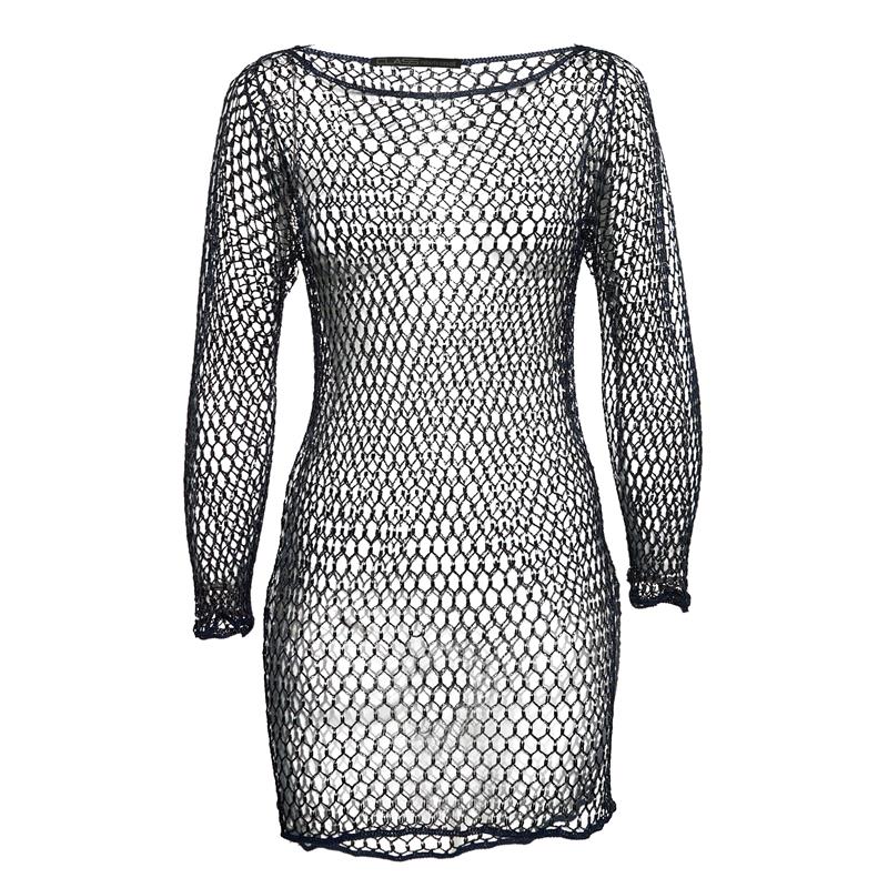 luxury-women-class-by-roberto-cavalli-used-clothes-p1151923-005 Class by Roberto Cavalli Blue Beaded Mesh Crochet Sheer Mini Dress M