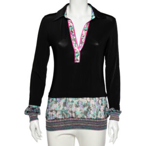 Class by Roberto Cavalli Black Jersey Contrast Paneled Top M