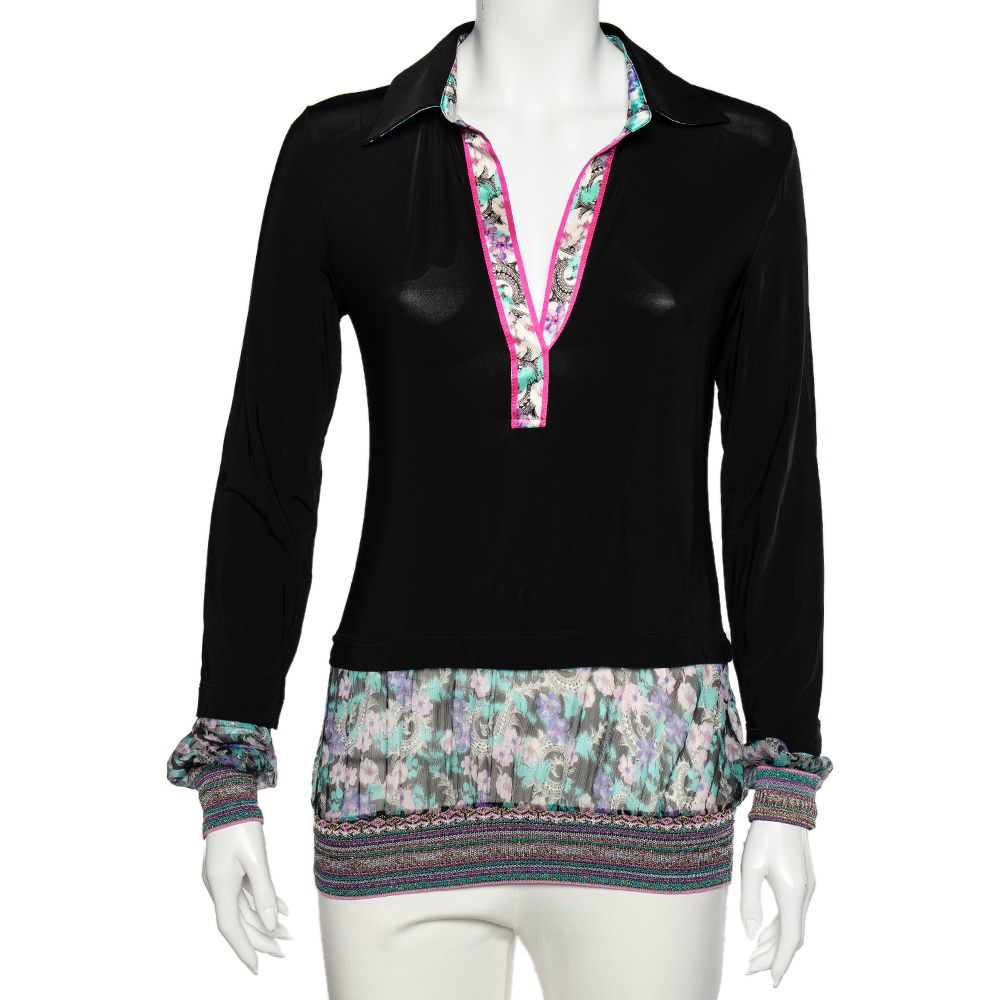 luxury-women-class-by-roberto-cavalli-used-clothes-p518846-002-2 Class by Roberto Cavalli Black Jersey Contrast Paneled Top M