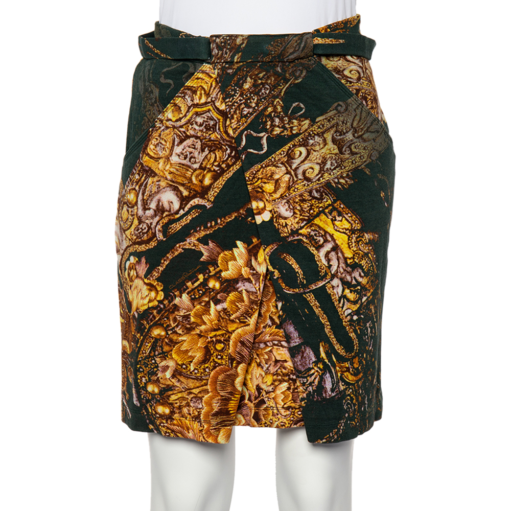 luxury-women-class-by-roberto-cavalli-used-clothes-p518938-003-2 Class by Roberto Cavalli Green Printed Knit Draped Short Skirt S
