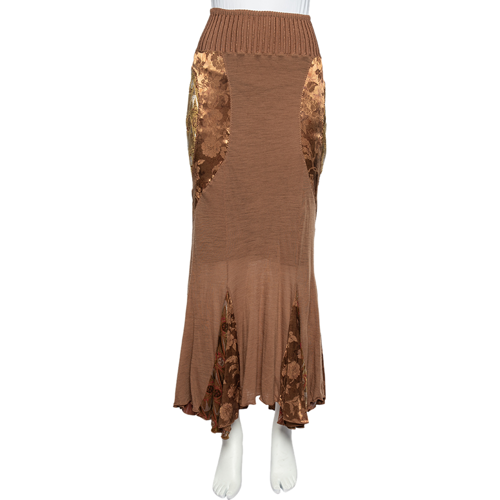 luxury-women-class-by-roberto-cavalli-used-clothes-p519015-007 Class by Roberto Cavalli Brown Wool Knit Paneled Skirt M