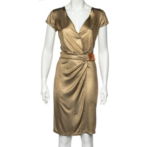 Class by Roberto Cavalli Gold Metallic Belt Detail Faux Wrap Dress M