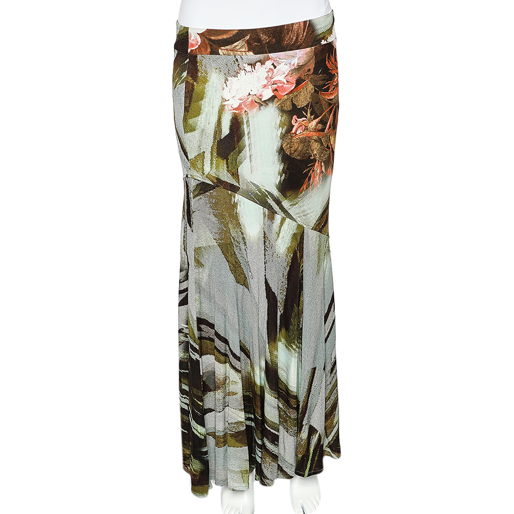 luxury-women-class-by-roberto-cavalli-used-clothes-p541432-001-1 Cavalli Class Multicolor Printed Jersey Paneled Midi Skirt M