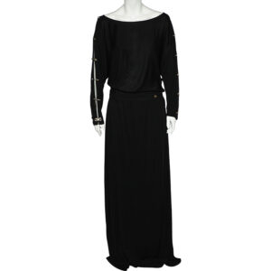 Class by Roberto Cavalli Black Jersey Metal Link Detail Maxi Dress L