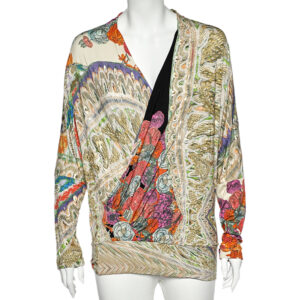 Class Cavalli Multicolor Printed Knit Draped Top L