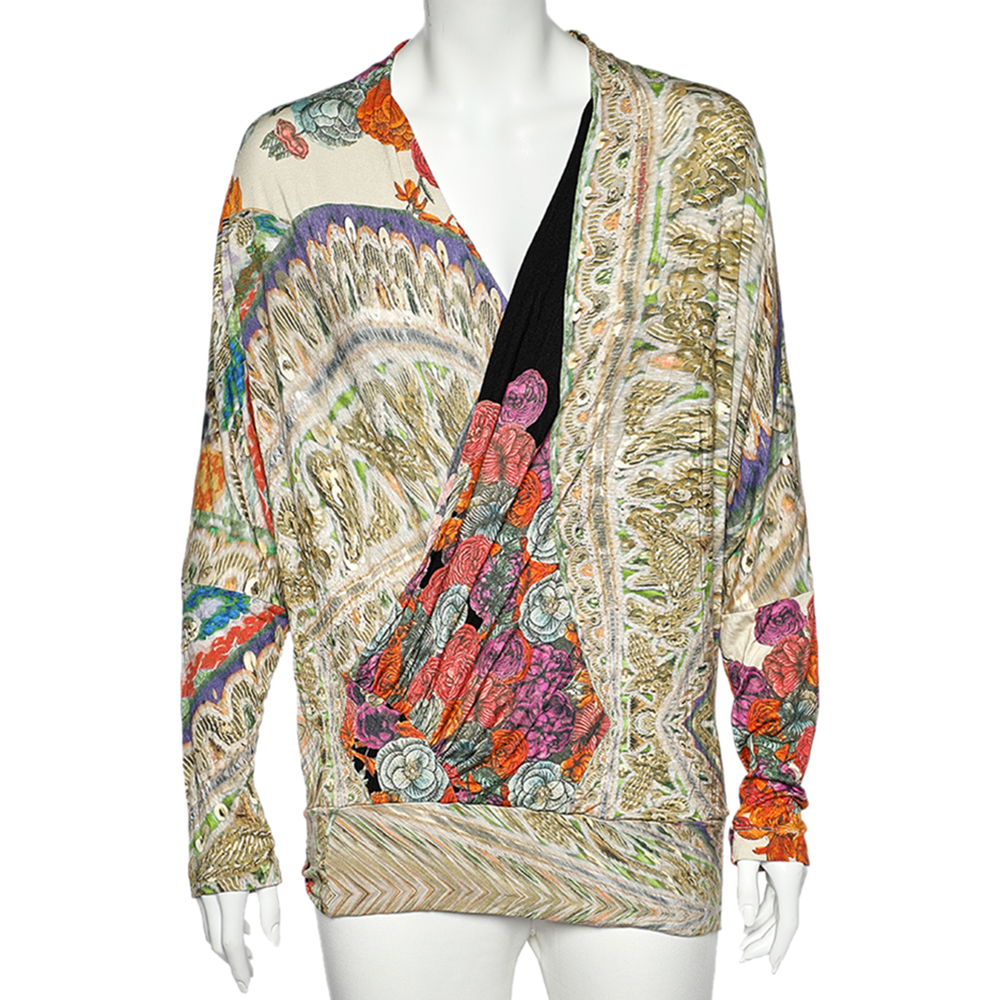 luxury-women-class-by-roberto-cavalli-used-clothes-p541678-002-2 Class Cavalli Multicolor Printed Knit Draped Top L