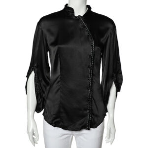 Class by Roberto Cavalli Black Silk Satin Button Front Top M