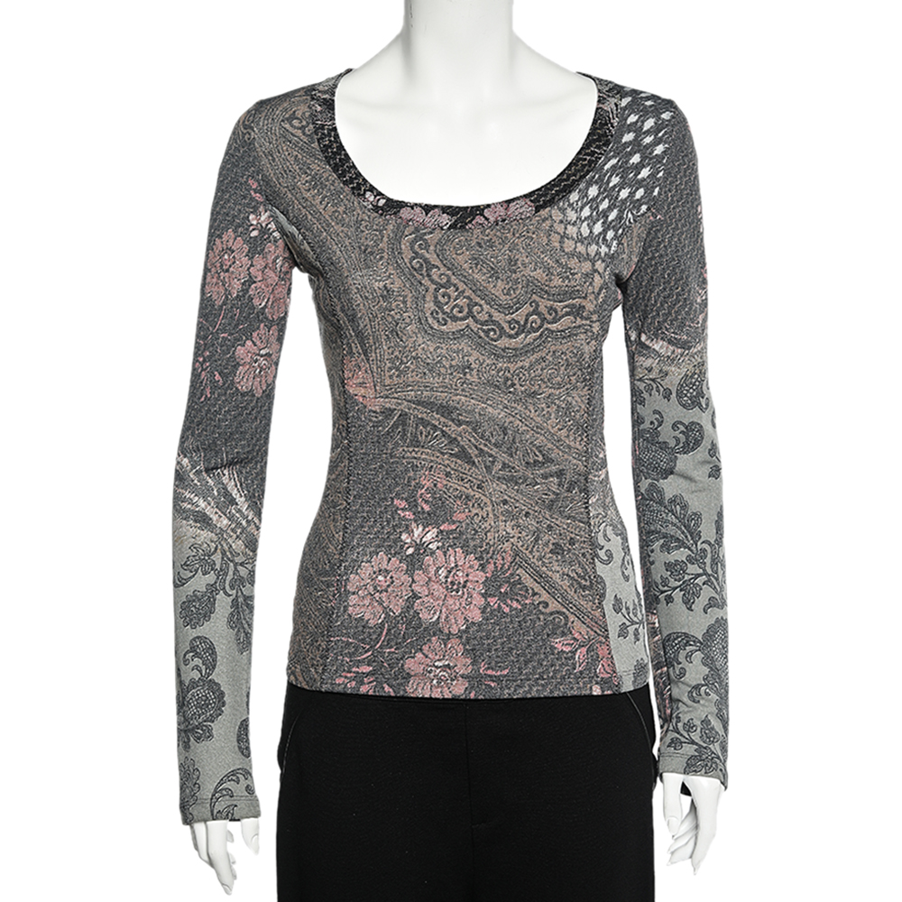 luxury-women-class-by-roberto-cavalli-used-clothes-p569997-006-2 Class by Roberto Cavalli Multicolor Paisley Print Knit Scoop Neck Top M