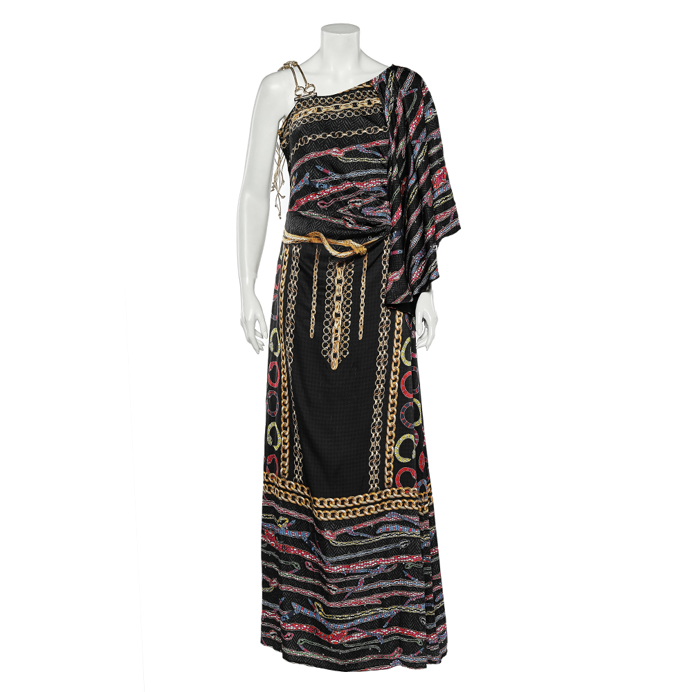 luxury-women-class-by-roberto-cavalli-used-clothes-p613597-007-1 Cavalli Class Black Printed Satin Flared Sleeve Maxi Dress L