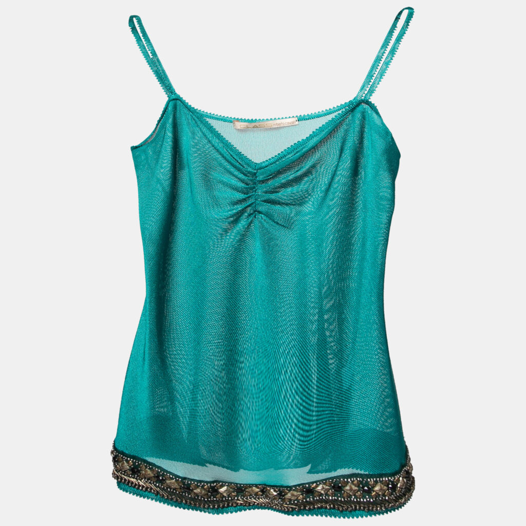 luxury-women-class-by-roberto-cavalli-used-clothes-p669412-002-1 Class by Roberto Cavalli Teal Blue Knit Embellished Hem Camisole M