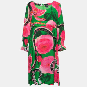 Class by Roberto Cavalli Green Floral Printed Textured Long Sleeve Dress L