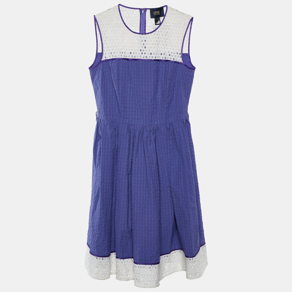 luxury-women-class-by-roberto-cavalli-used-clothes-p776189-002 Cavalli Class Purple Seersucker Cotton & Lace Sleeveless Dress M
