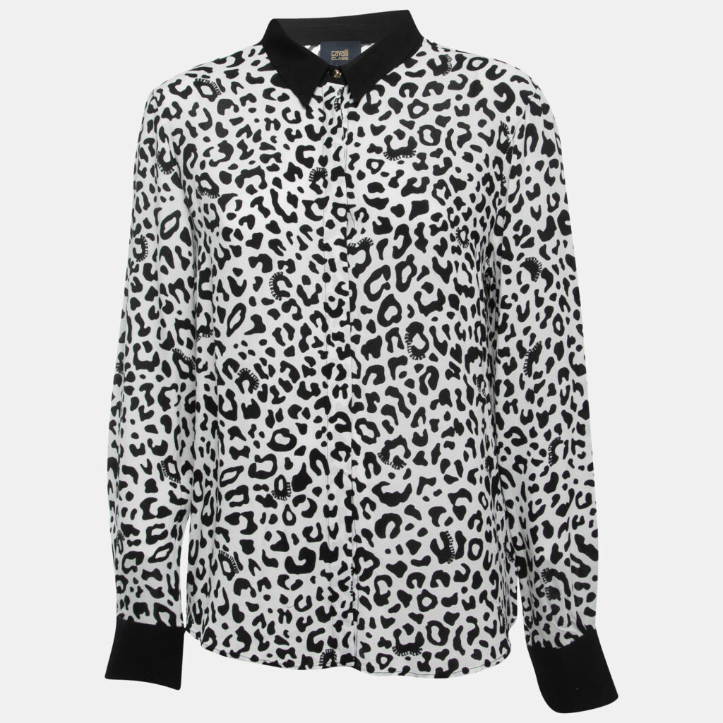 luxury-women-class-by-roberto-cavalli-used-clothes-p866732-002 Class by Roberto Cavalli White Animal Print Button Front Shirt Blouse L