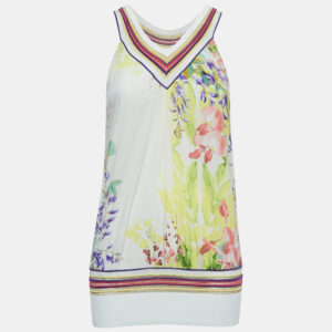 Class by Roberto Cavalli Multicolor Floral Print Silk V-Neck Sleeveless Top S